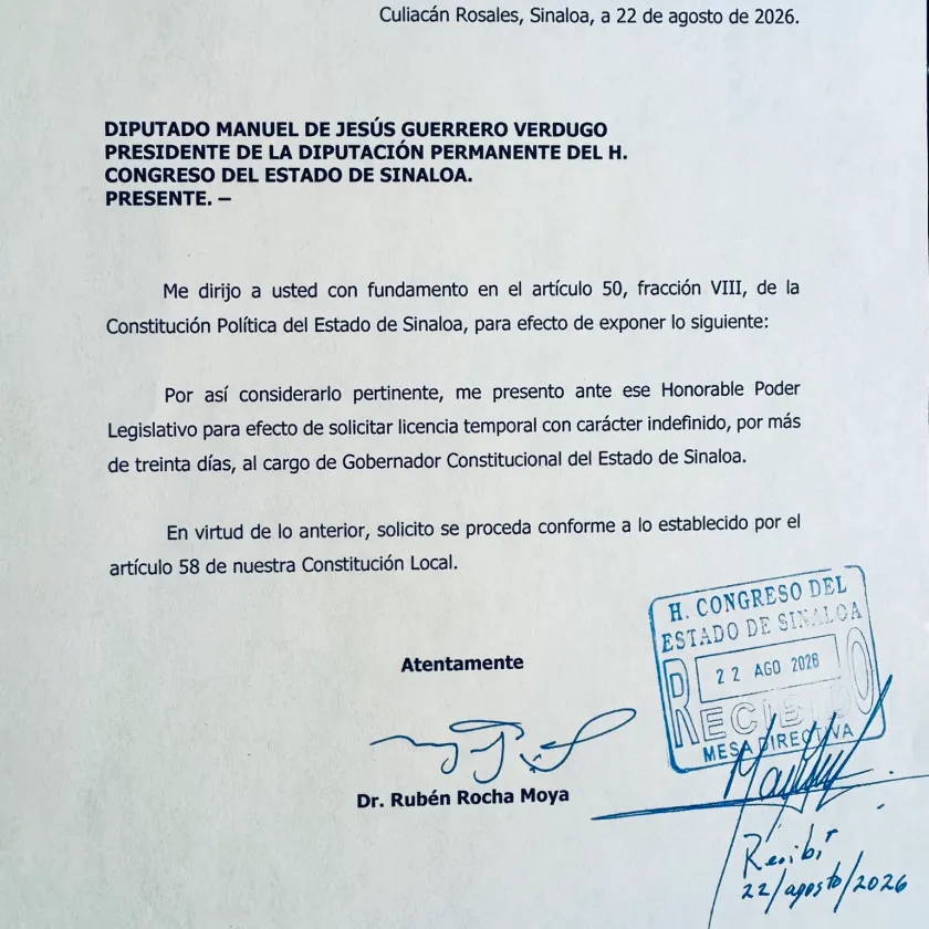 Rocha Moya da marcha atrás: pide licencia indefinida apenas 34 horas después de volver a la gubernatura - Ilustración 1