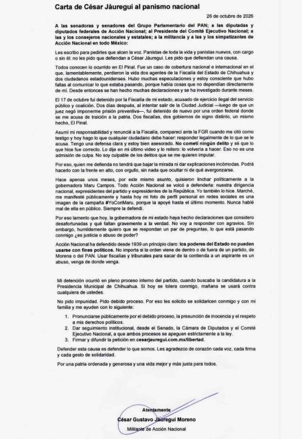 Exfiscal de Chihuahua pide apoyo a legisladores panistas; 