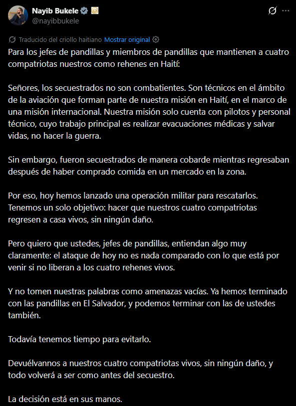 Bukele despliega 200 militares en Haití para buscar a cuatro salvadoreños desaparecidos - Ilustración 1