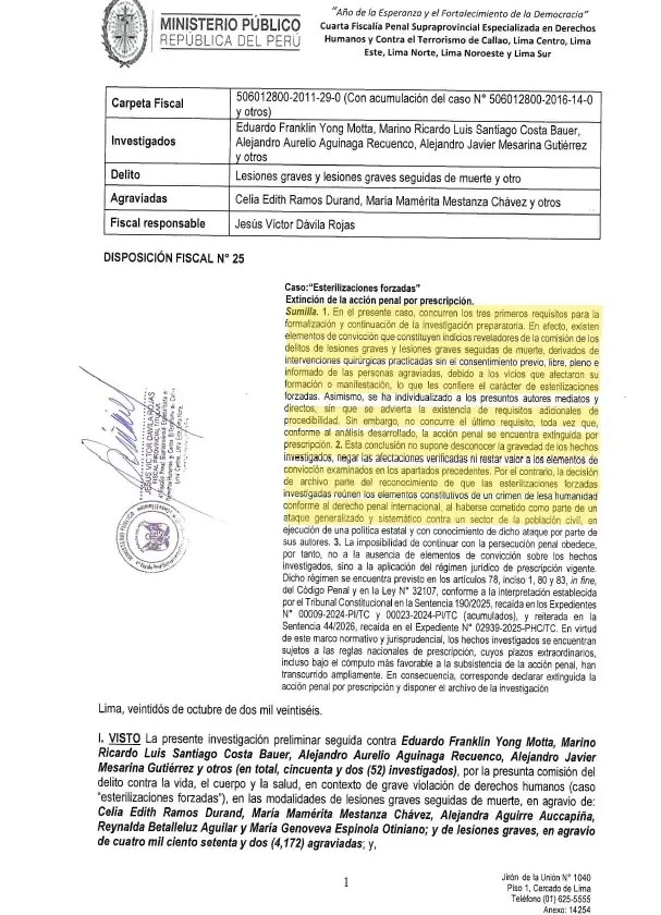 Perú archiva investigación por esterilizaciones forzadas durante el gobierno de Fujimori - Ilustración 2