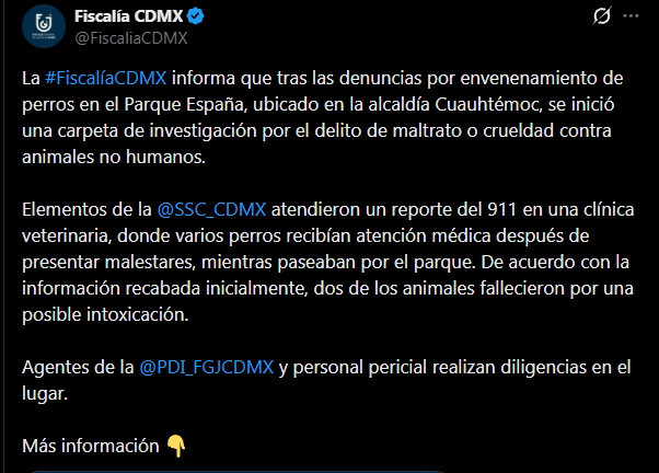 Investigan presunto envenenamiento de perros en el parque España de la Condesa - Ilustración 2