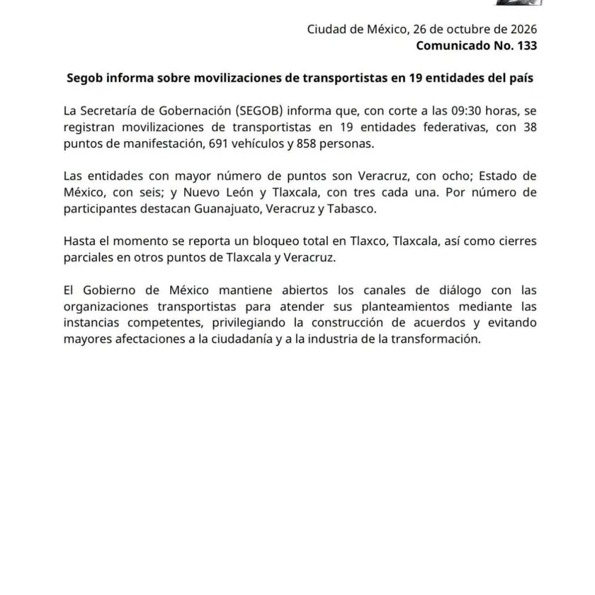 Transportistas se movilizan en 19 estados; Sheinbaum cuestiona bloqueos pese a diálogo abierto - Ilustración 2