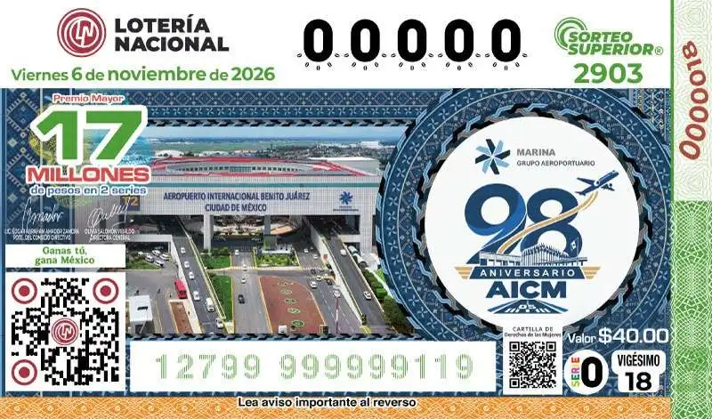 Lotería Nacional presenta billete por los 98 años del AICM - Ilustración 2